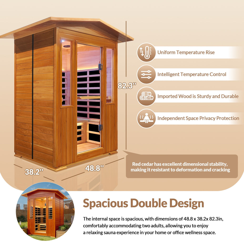 Outdoor Double Red Cedar Far Infrared Sauna Room