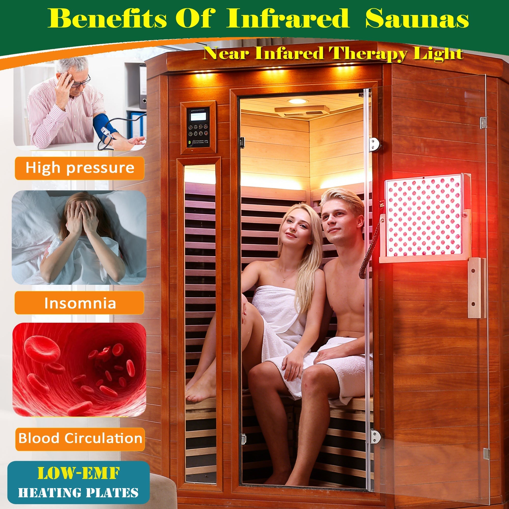 Far infrared corner sauna room Low EMF red sauna therapy two persons