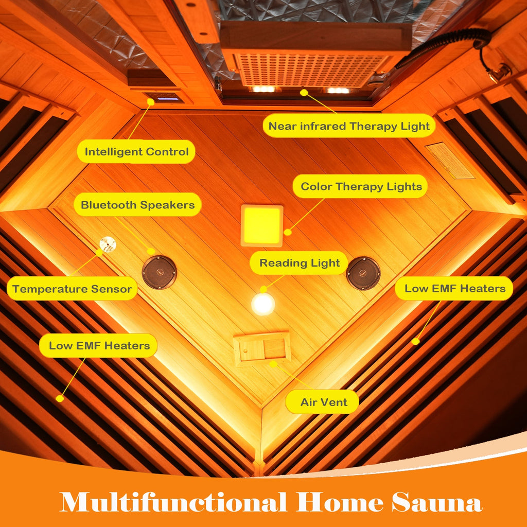 Far infrared corner sauna room Low EMF red sauna therapy two persons
