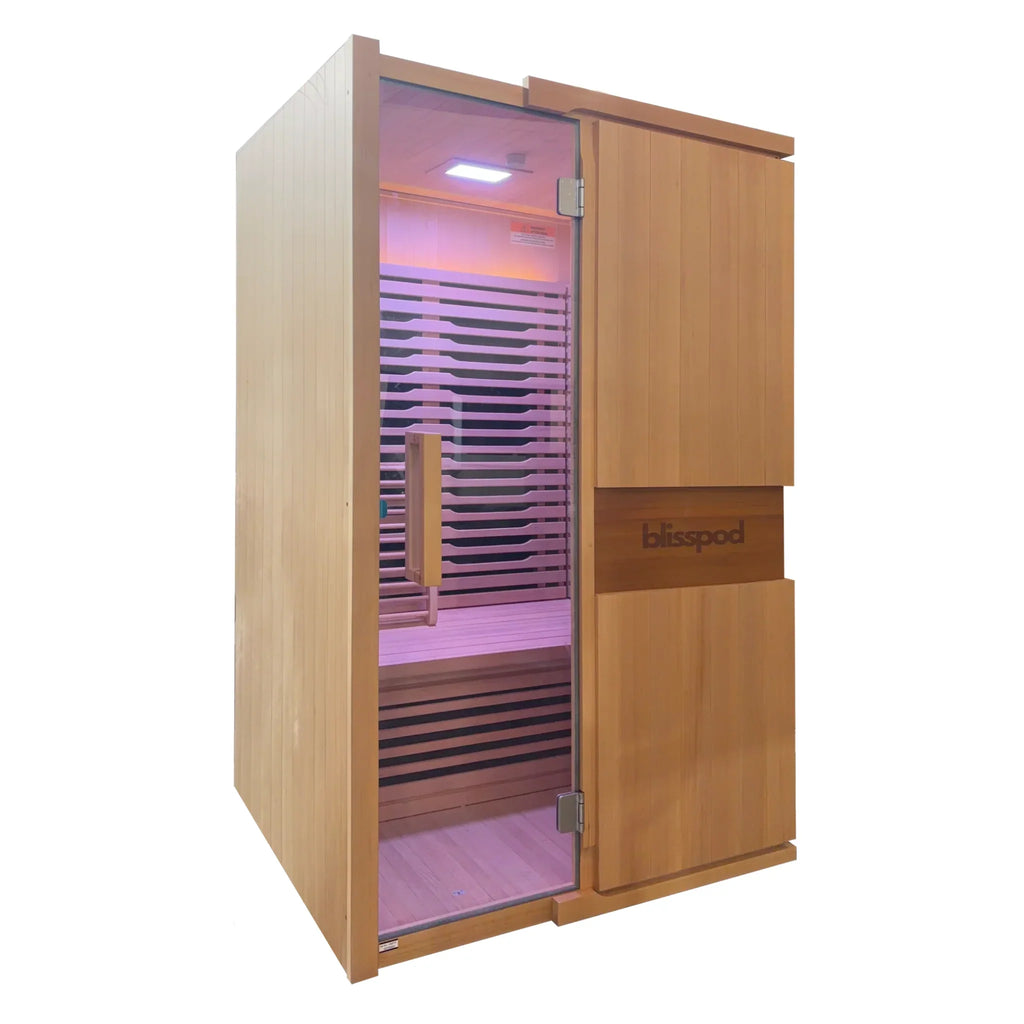 Blisspod | Milano | Full Spectrum Sauna | Canadian Hemlock Wood | Ultra Low EMF | 5 Far Infrared & 1 Red Glass Heater | Chromotherapy | Upto 2 Person