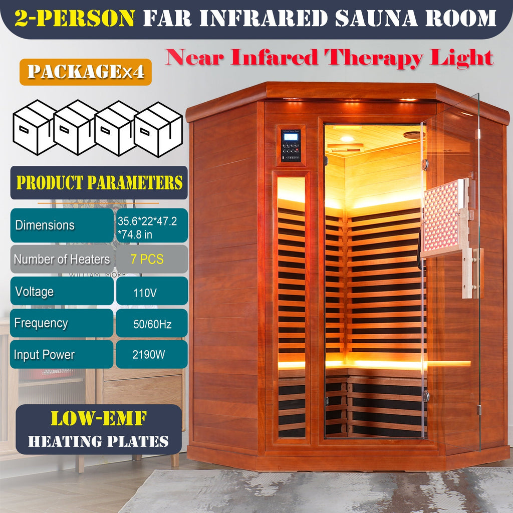 Far infrared corner sauna room Low EMF red sauna therapy two persons