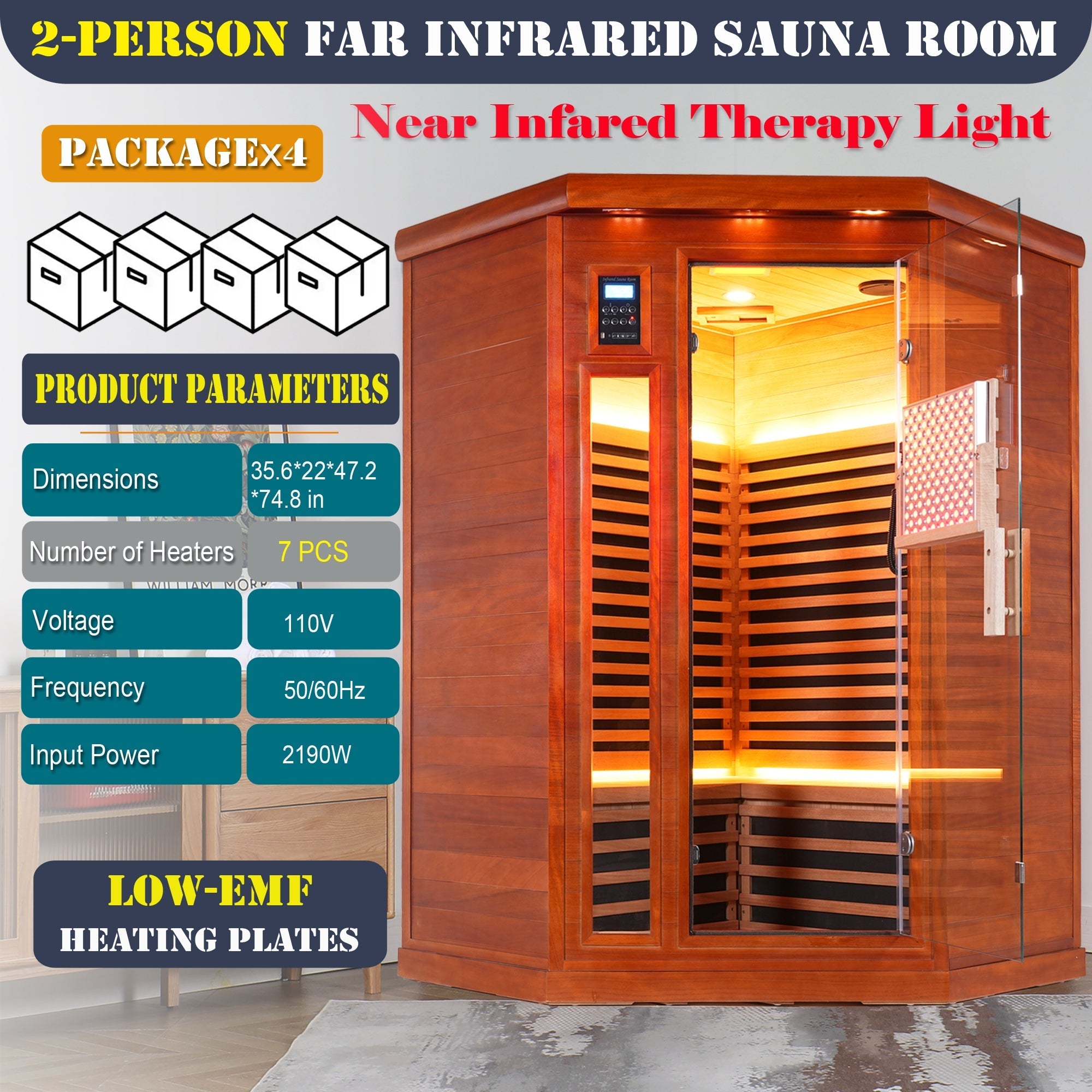Far infrared corner sauna room Low EMF red sauna therapy two persons