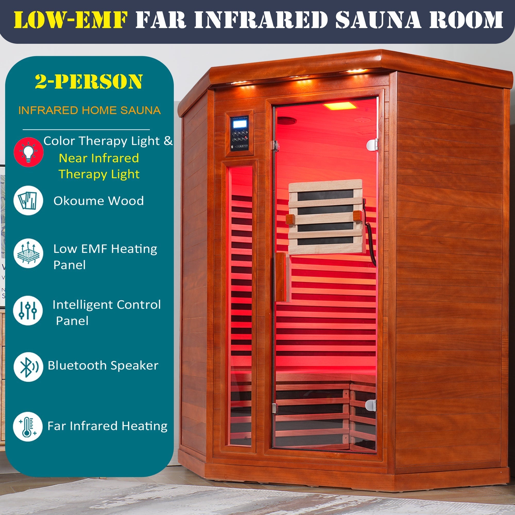 Far infrared corner sauna room Low EMF red sauna therapy two persons